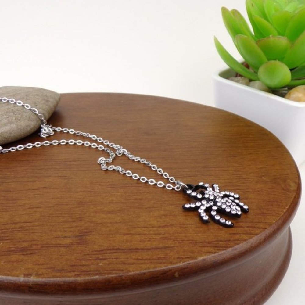 Rhinestone Spider Charm Necklace